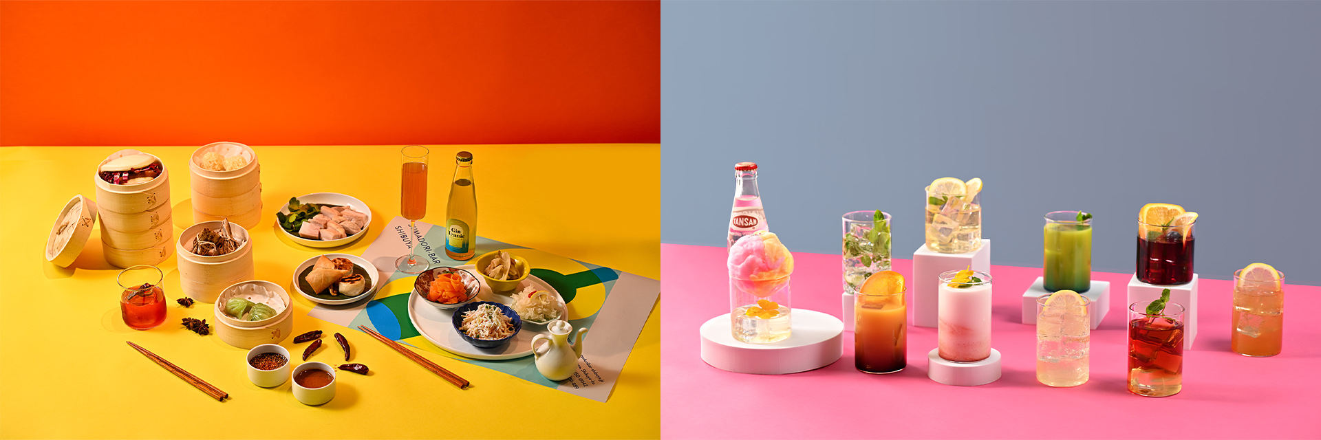 試飲・試食会をもとに開発されたメニュー例。左）店頭オペレーション工数も鑑みつつ、見た目や味、品数などの満足感に妥協せず、お酒が苦手な方でも、150種以上のドリンクからお気に入りのフードペアリングが見つけやすいアフタヌーンティーセット、右）お酒が飲める・飲めないスタッフ双方の視点から、後味や食感など細かく配慮したカクテルメニュー