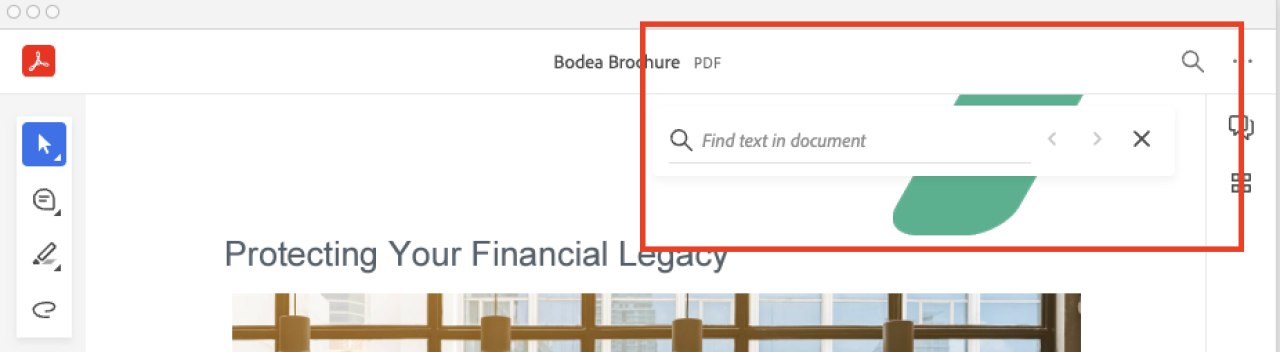 PDF Embed APIを使ったdemoページの検索UI[1]。demoページにある虫眼鏡マークをクリックすると検索枠が表示され、その枠に入力された検索キーワードが取得される 